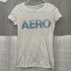 Aeropostale White Tee with Blue Sequin Logo